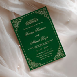 Antik rokokoram emeraldgrön muslimsk bröllopsinbju inbjudningar