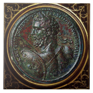ANTIK ROMERSK BRONS MEDAILJ SEPTIMUS SEVERUS KAKELPLATTA