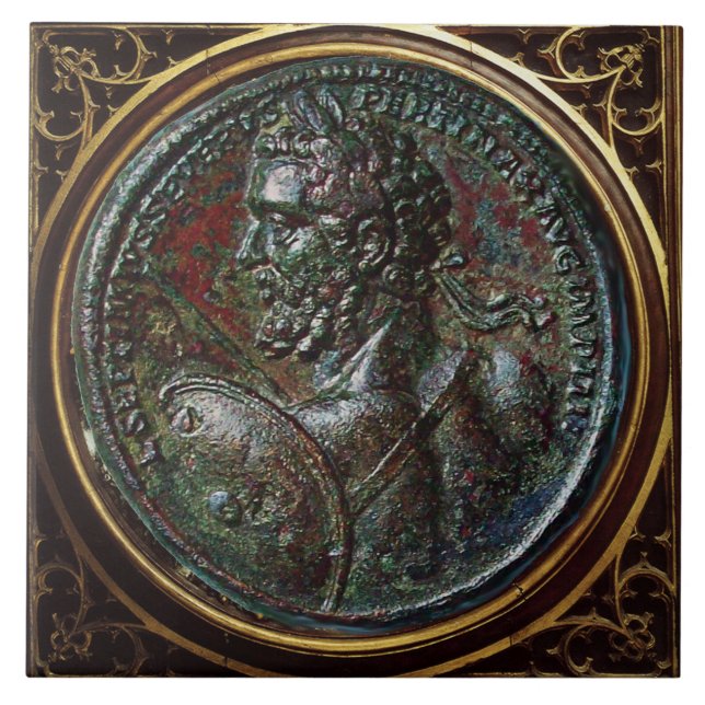 ANTIK ROMERSK BRONS MEDAILJ SEPTIMUS SEVERUS KAKELPLATTA (Framsidan)