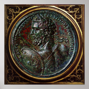 ANTIK ROMERSK BRONS MEDAILJ SEPTIMUS SEVERUS POSTER
