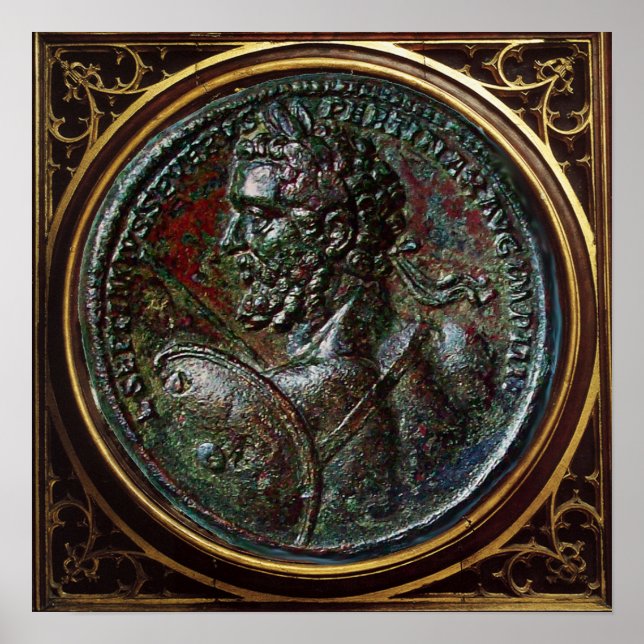 ANTIK ROMERSK BRONS MEDAILJ SEPTIMUS SEVERUS POSTER (Framsidan)