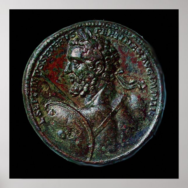 ANTIK ROMERSK BRONS MEDALJONG SEPTIMUS SEVERUS POSTER (Framsidan)