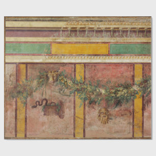 ANTIK ROMERSK FRESK, SATYR MASK, GIRLAND, FRUKTER PRESENTPAPPER