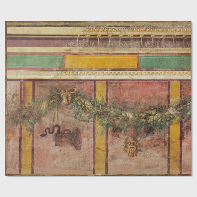 ANTIK ROMERSK FRESK, SATYR MASK, GIRLAND, FRUKTER PRESENTPAPPER (Platt)