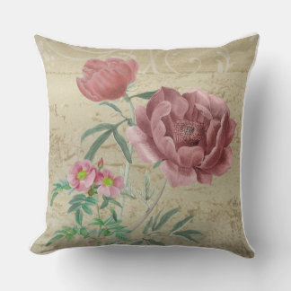 Antik Rosa Blommig Kudd | Elegant Stugträdgård Kudde