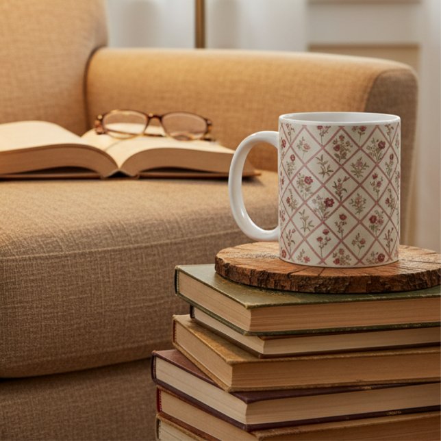 Antik Rosa Blommönstrad Gittermönster Kaffemugg (Skapare uppladdad)