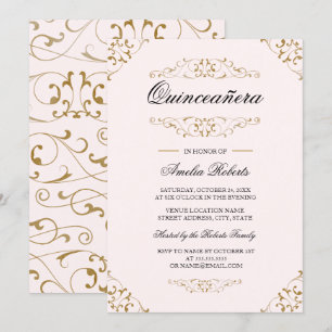 Antik rosa guld-utsmyckad Quinceanera-inbjudan Inbjudningar
