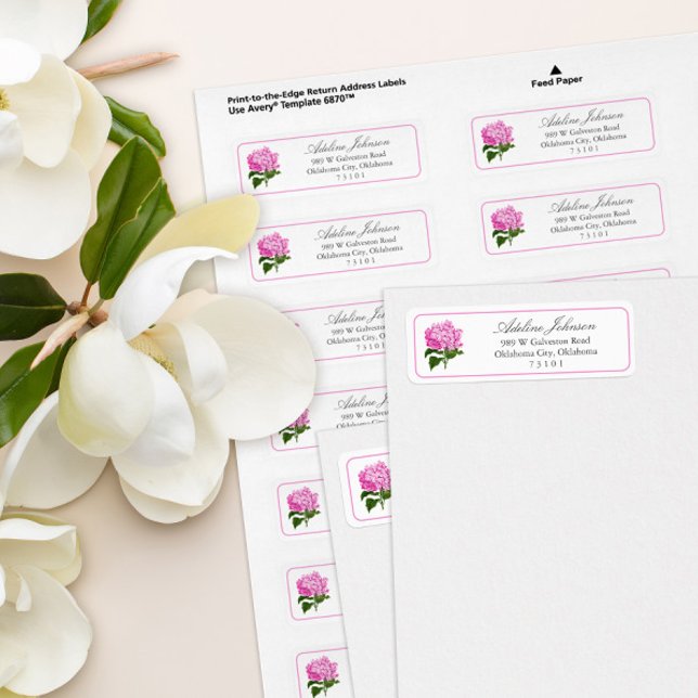 Antik Rosa Hydrangea Returadressetikett Returadress Etikett (girly pink hydrangea flower elegant and simple return address label for weddings and showers)