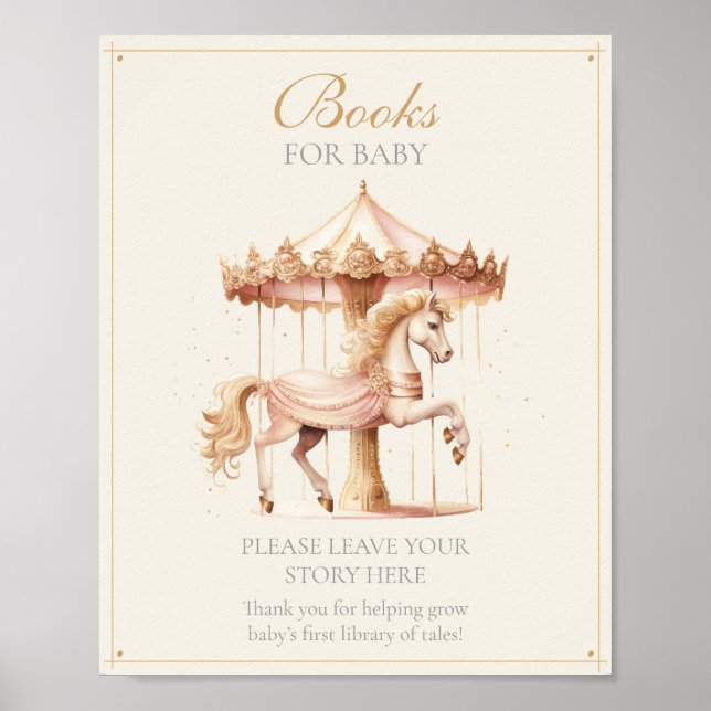 Antik Rosa Karusellhäst Böcker För Bebis Poster (Framsidan)