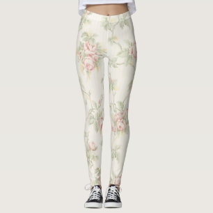 Antik Rosa Ros Cottagecore Blommönster Leggings