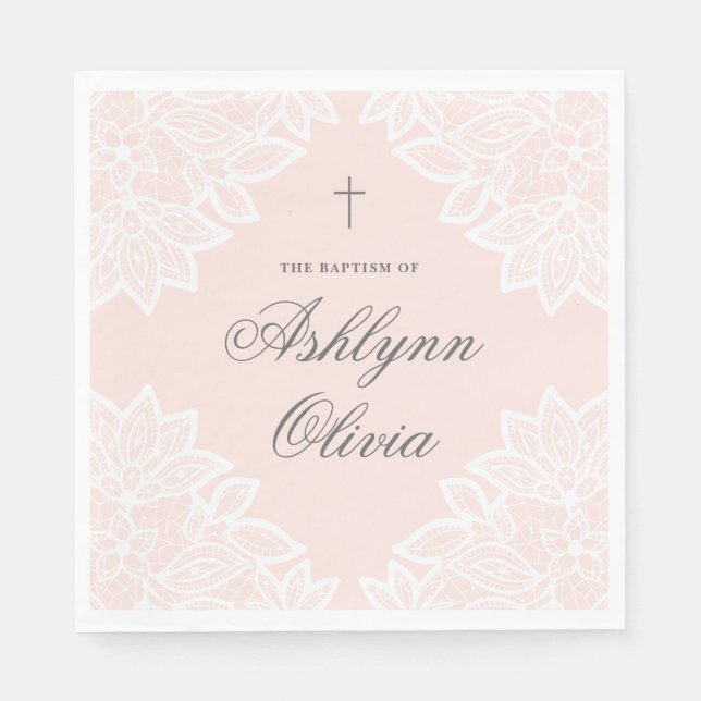 Antik Rosa Spets Dop Döpelse Pappersservett (Framsidan)