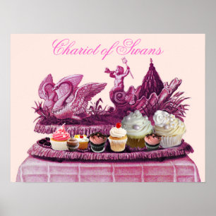 ANTIK ROSA SVANAR OCH CUPCAKES VAGN POSTER