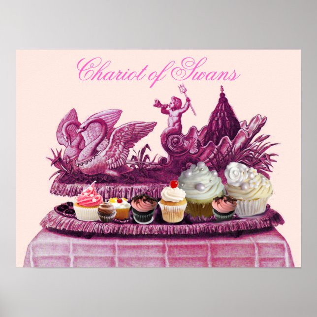 ANTIK ROSA SVANAR OCH CUPCAKES VAGN POSTER (Framsidan)