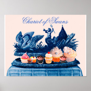 ANTIK ROSA SVANAR OCH CUPCAKES VAGN POSTER
