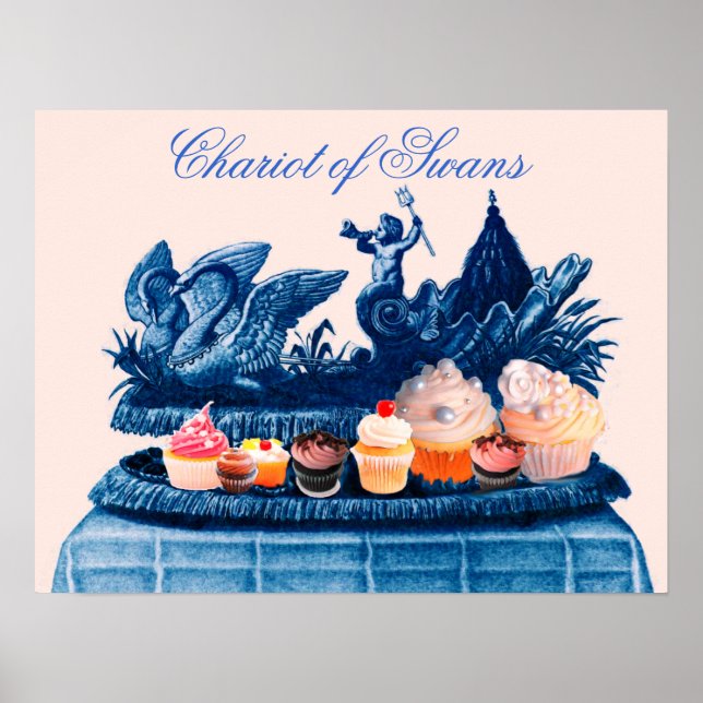 ANTIK ROSA SVANAR OCH CUPCAKES VAGN POSTER (Framsidan)