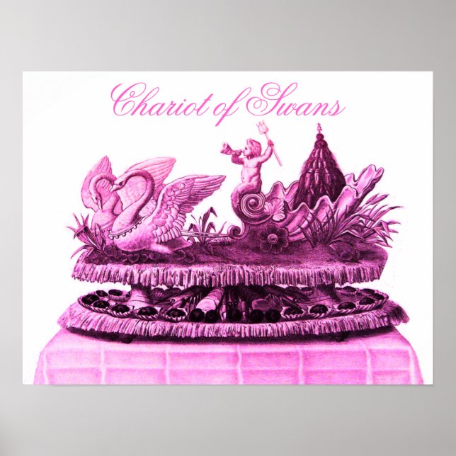 ANTIK ROSAFÄRGAD SVAN-KAROSS MED CUPCAKES POSTER (Framsidan)