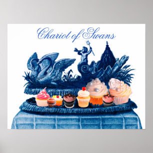 ANTIK ROSAFÄRGAD SVAN- OCH CUPCAKEKÄRRRA POSTER