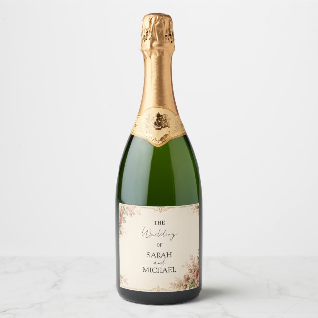 antik rosenträdgård champagneflasketikett (Framsida)