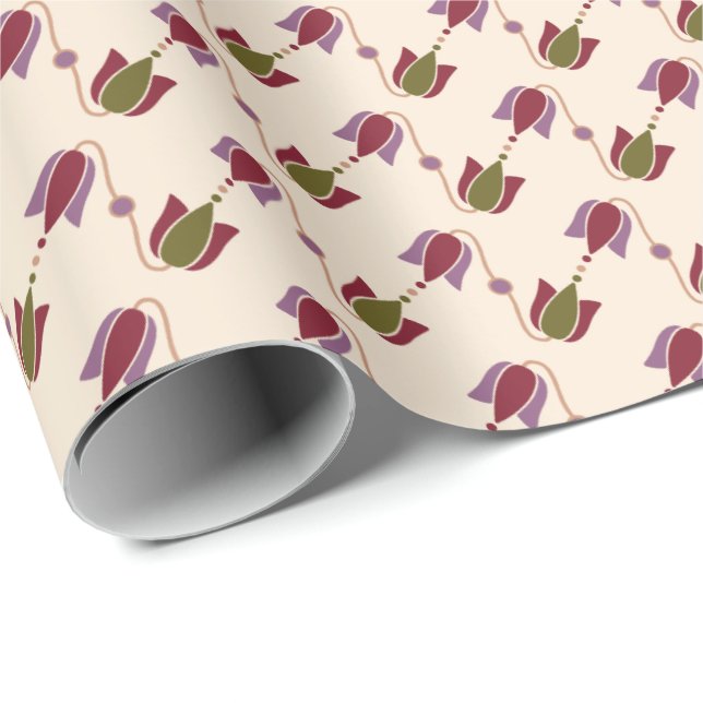 Antik Rubinfärg, Mässing, Brons och Fuchsia Blommo Presentpapper (Rullad Hörn)