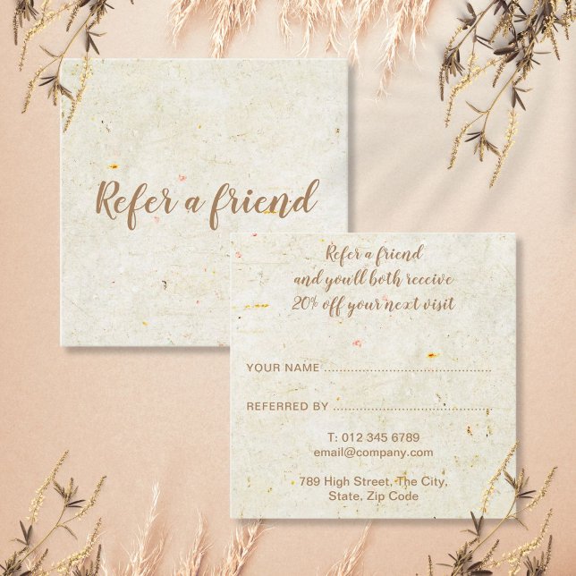 Antik Rustik Boho Elegant Skript Rabattkort (Antique Rustic Boho Elegant Script Referral Card)