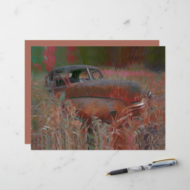 Antik Rustik Brun Rosa Bil Gammal Antik Konst (Fram/Back In Situ)