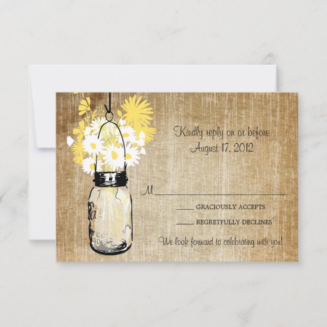 Antik Rustik Murkla Prästkragar Vilda Blommor RSVP OSA Kort (Framsida)