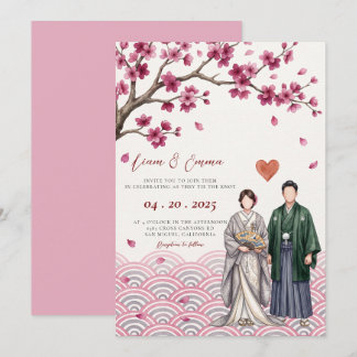 Antik Sakura Körsbärsblomning Asiatisk Rosa Bröllo Inbjudningar