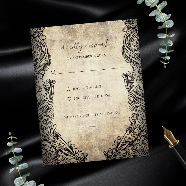 Antik Scrollverk Rustik Beige Svarskort OSA Kort (Vintage Scrollwork Rustic Beige Response Card)