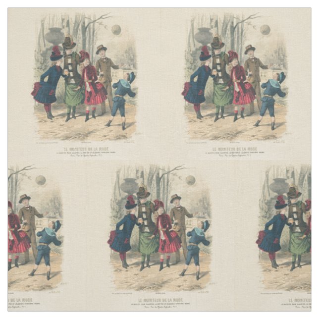 Antik sekelskiftes barn leker boll 1880 Vinter Tyg (Provkarta)