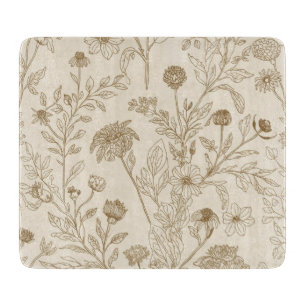 Antik Sepia Botanisk Linje Konst Blommönster