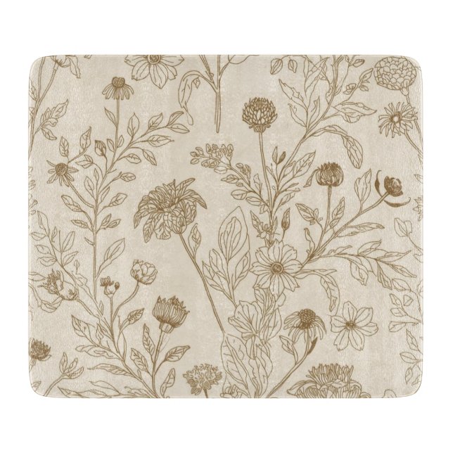 Antik Sepia Botanisk Linje Konst Blommönster (Framsidan)