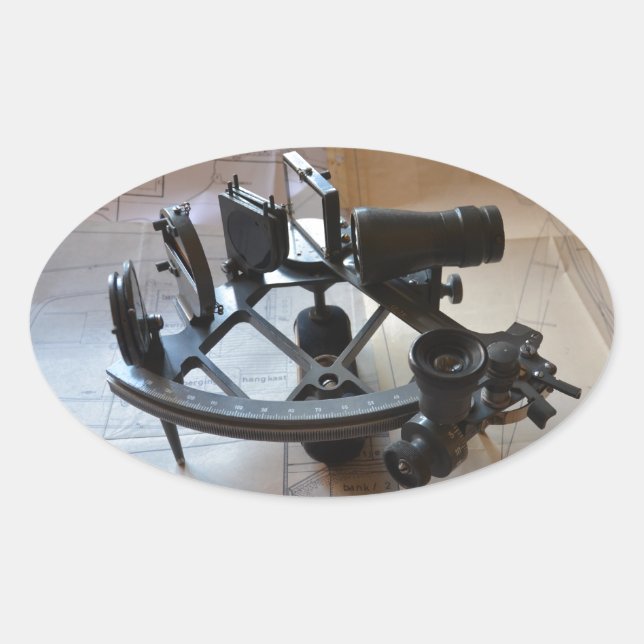 Antik Sextant Ovalt Klistermärke (Framsida)