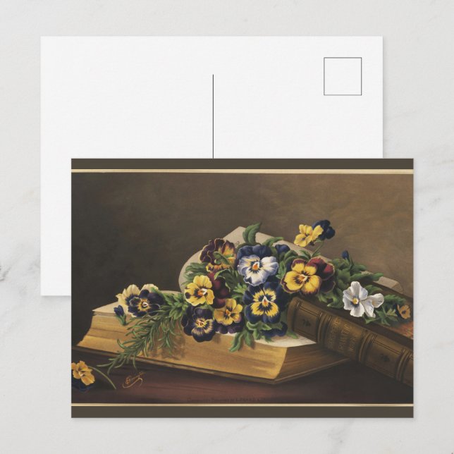 Antik Shakespearebok och färgrik pensé Vykort (Fram/baksida)