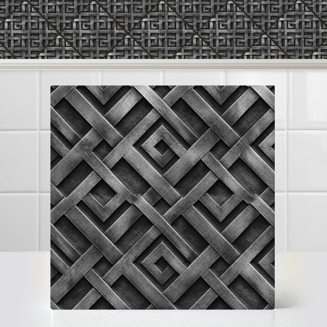 Antik silver sammankopplad diamantmetallmönster kakelplatta (Antique Silver Interlocking Diamond Metal Pattern Ceramic Tile)