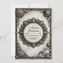 Antik silver utsmyckad Mandala ram Bröllop Inbjudningar