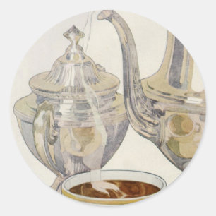 Antik silverkaffeservis runt klistermärke