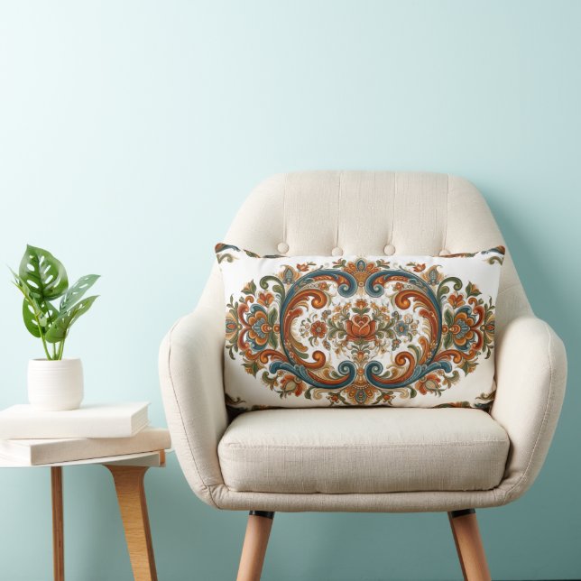 Antik Skandinavisk Rosemåleri Blommönster Lumbarkudde (Stol)