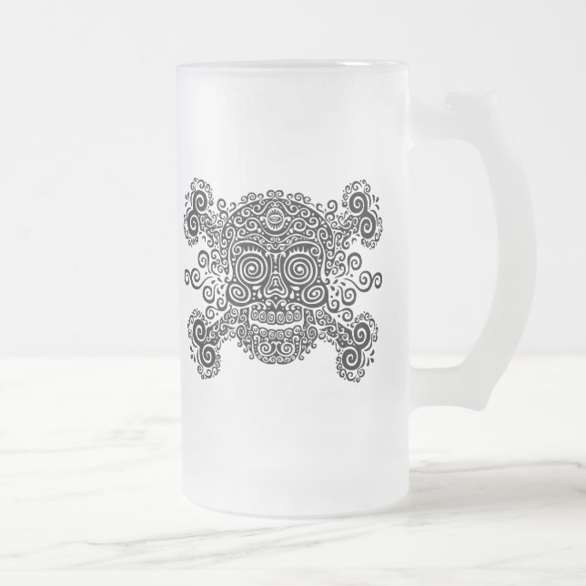 Antik sockerskalle & Crossbones II Frostat Ölglas (Höger)