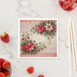 Antik spets blomsterlig poinsettia kant decoupage pappersservett