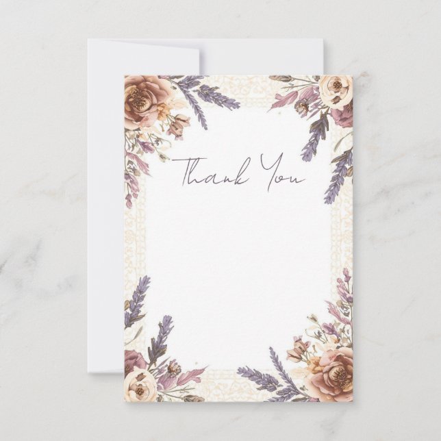 Antik spets och pressad botanisk tacksamhetskort tack kort (Framsida)