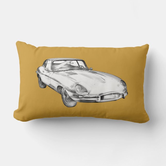 Antik sportbilillustration 1964 för jaguar XKE Lumbarkudde (Framsida)