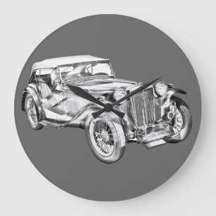 Antik sportbilillustration för Mg Tc Stor Klocka