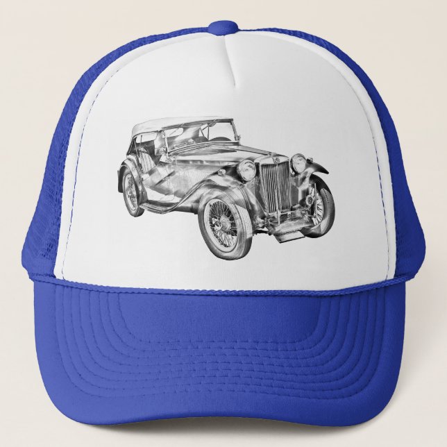 Antik sportbilillustration för Mg Tc Truckerkeps (Framsida)