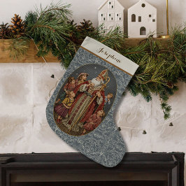 Antik St. Nicholas med barn Nåldragning Stor Julstrumpa