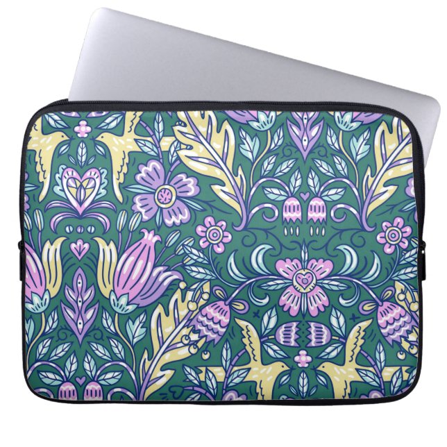 Antik stil blommor och fåglar mönster laptop fodral (Framsidan)
