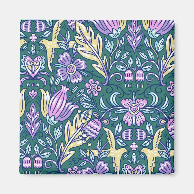 Antik stil blommor och fåglar mönster magnet (Framsidan)