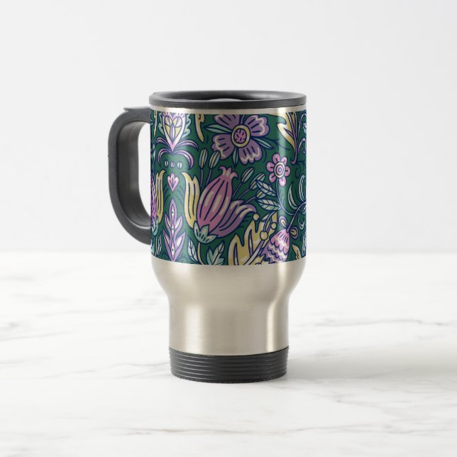 Antik stil blommor och fåglar mönster resemugg (Framsida vänster)