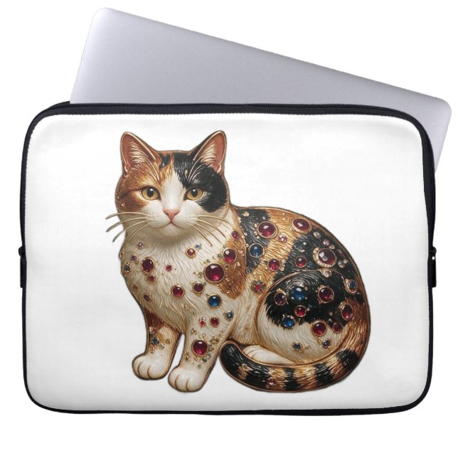 Antik stil fin calico katt  laptop fodral (Framsidan)