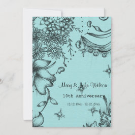 antik stil svart och blå blomster jubileum inbjudningar