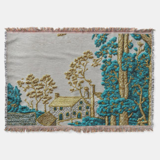 Antik stil teal + guld färg landsbygd filt